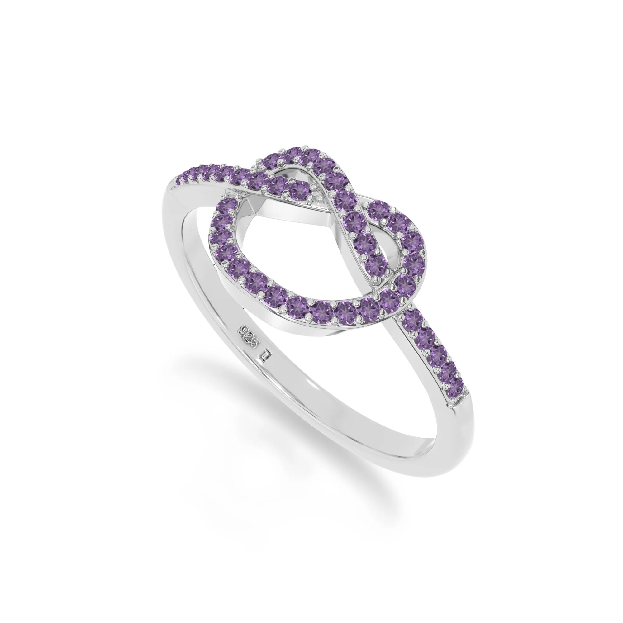 natural amethyst infinity knot promise rings in sterling silver 
