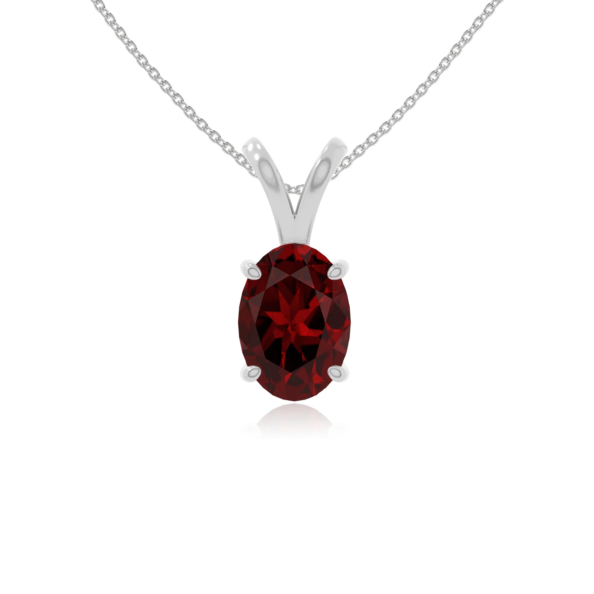 natural garnet v-bale solitaire necklaces in sterling silver 