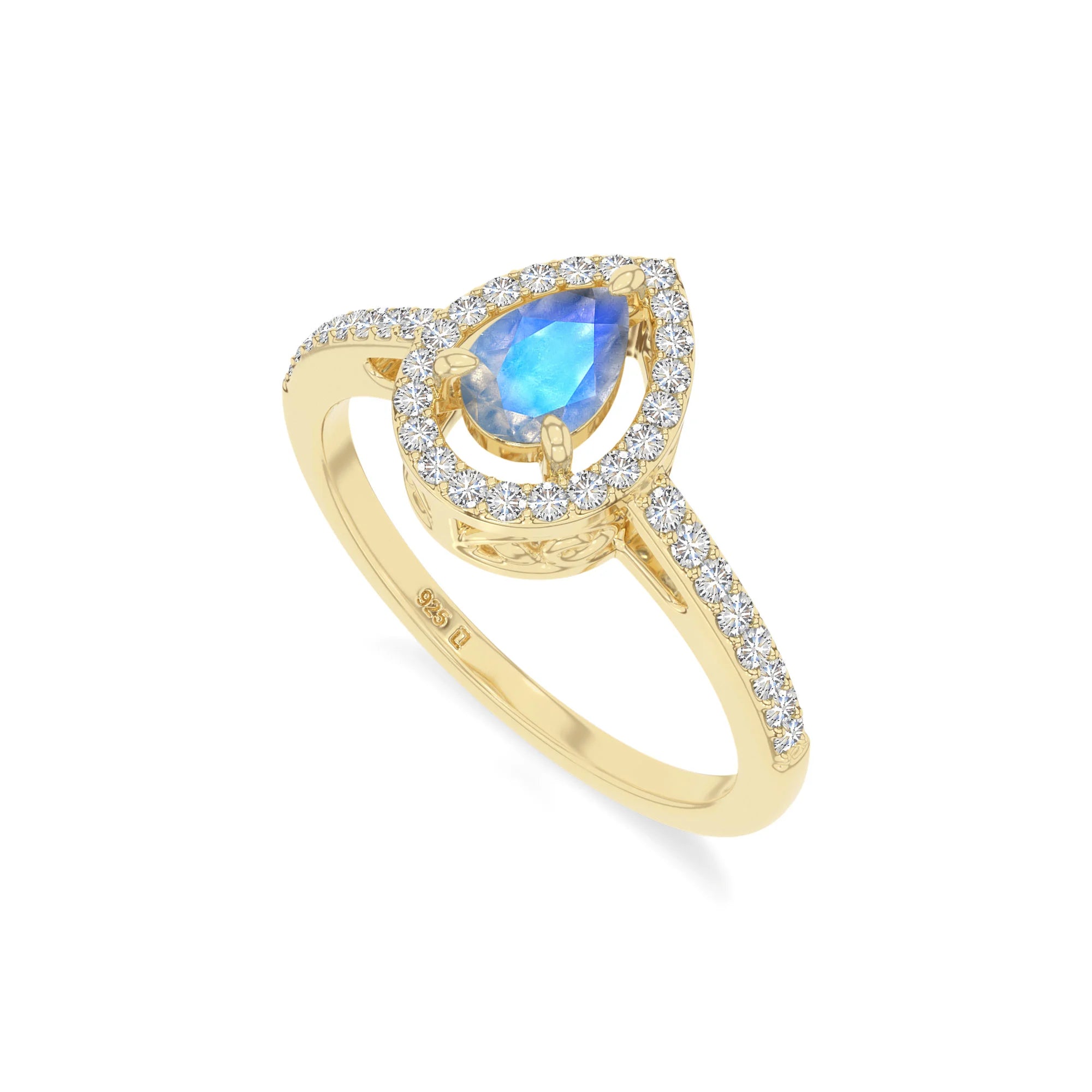natural labradorite solitaire halo engagement rings in yellow gold vermeil