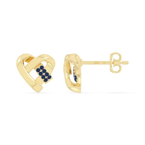 natural blue-sapphire ribbon-heart stud earrings in yellow gold vermeil 