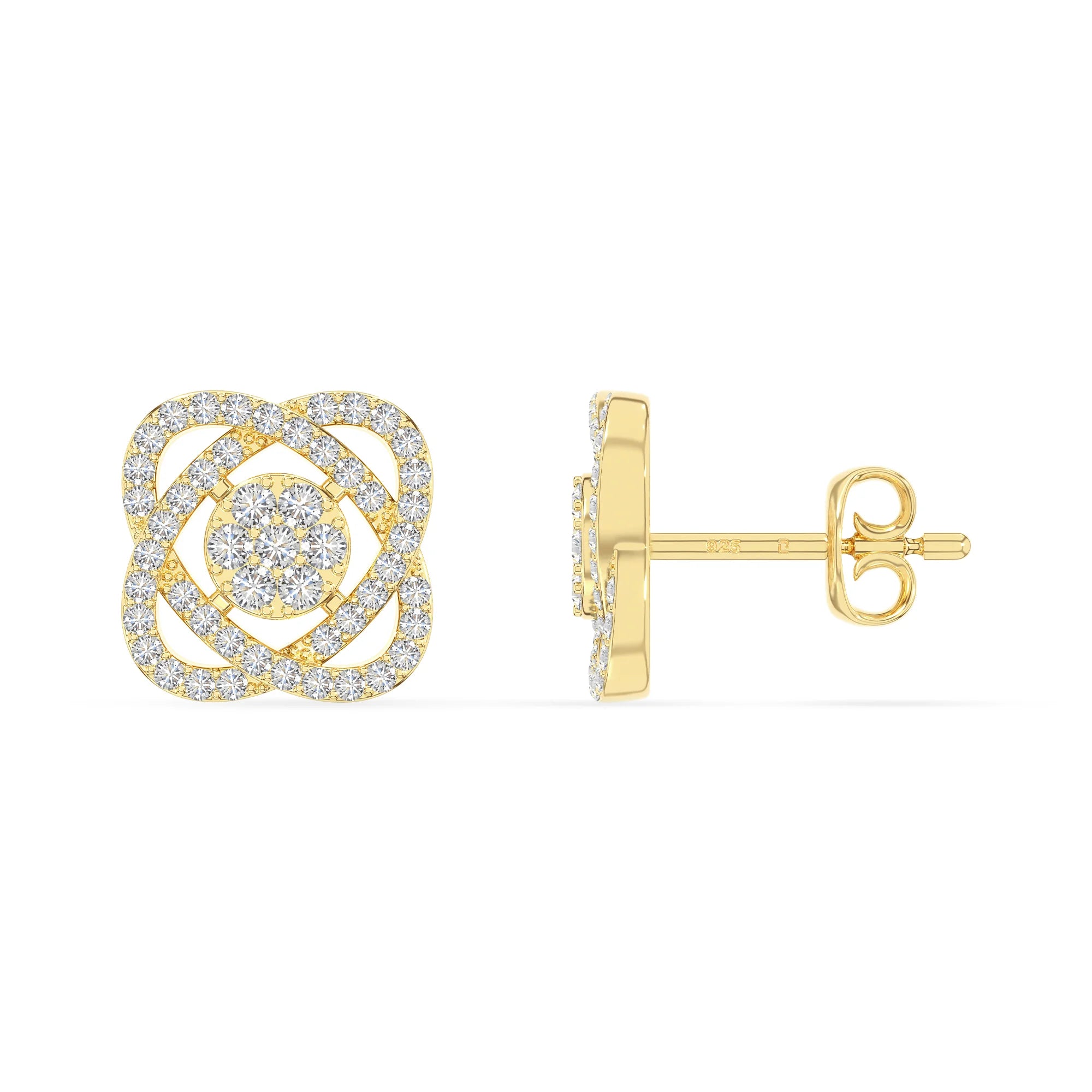 moissanite inner power stud earrings in yellow gold vermeil 