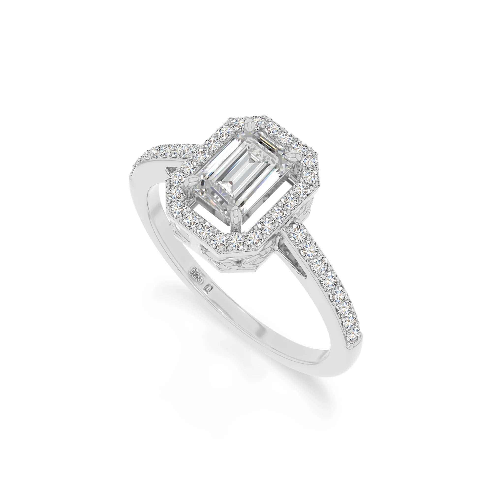 natural moissanite solitaire halo engagement rings in sterling silver 