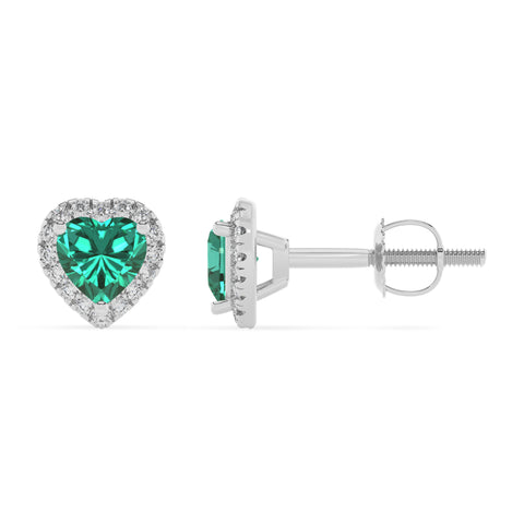 lab grown emerald heart stud earrings with moissanite 