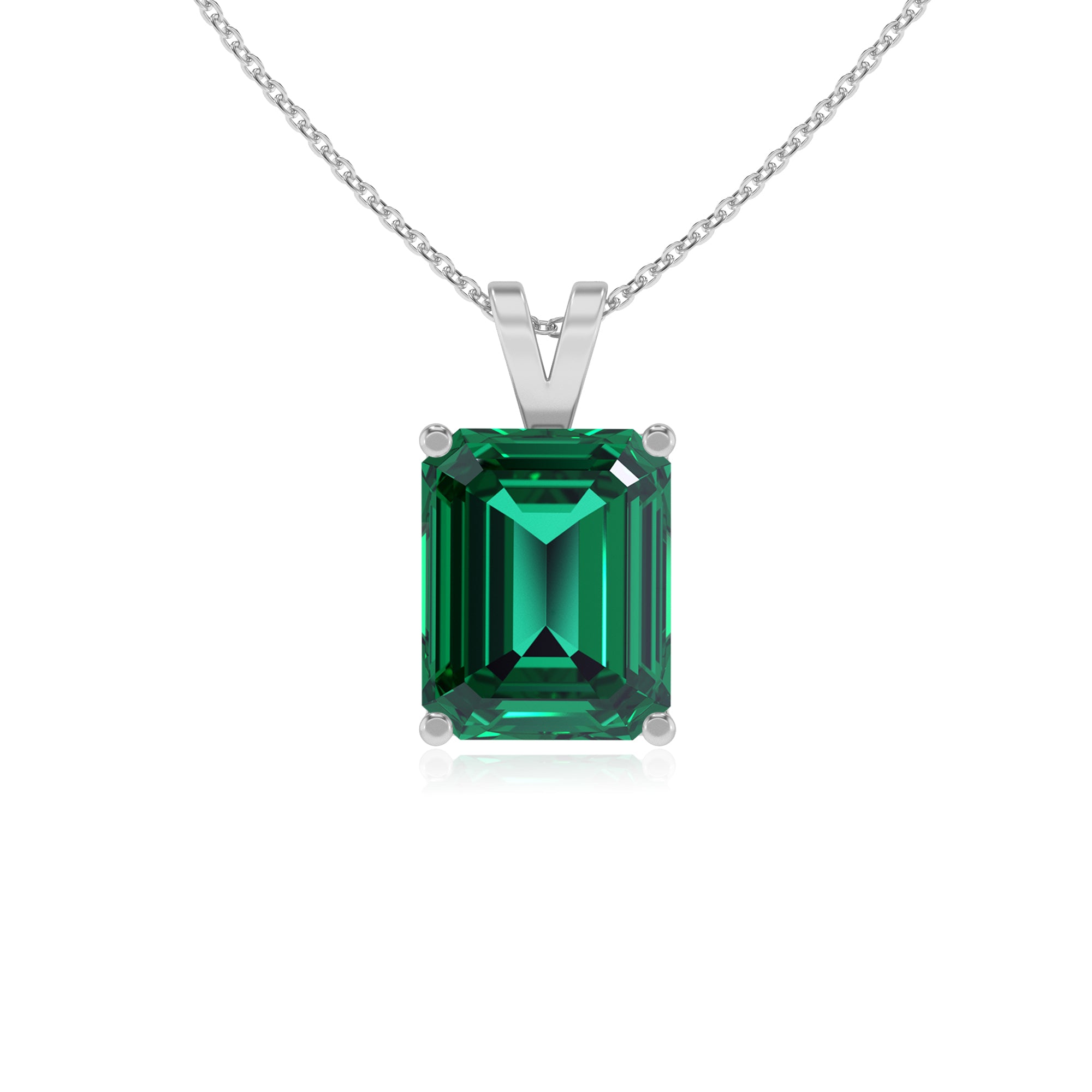 lab grown emerald emerald-cut shape solitaire v-bale pendant necklace