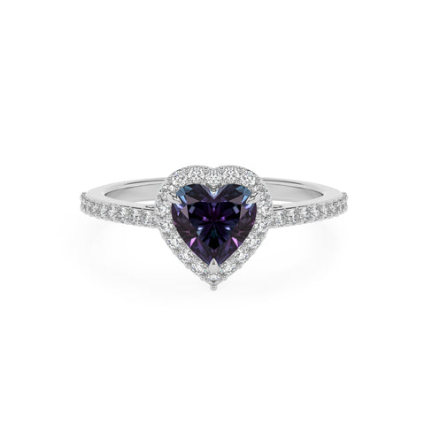 lab grown alexandrite heart half eterity halo solitaire engagement ring