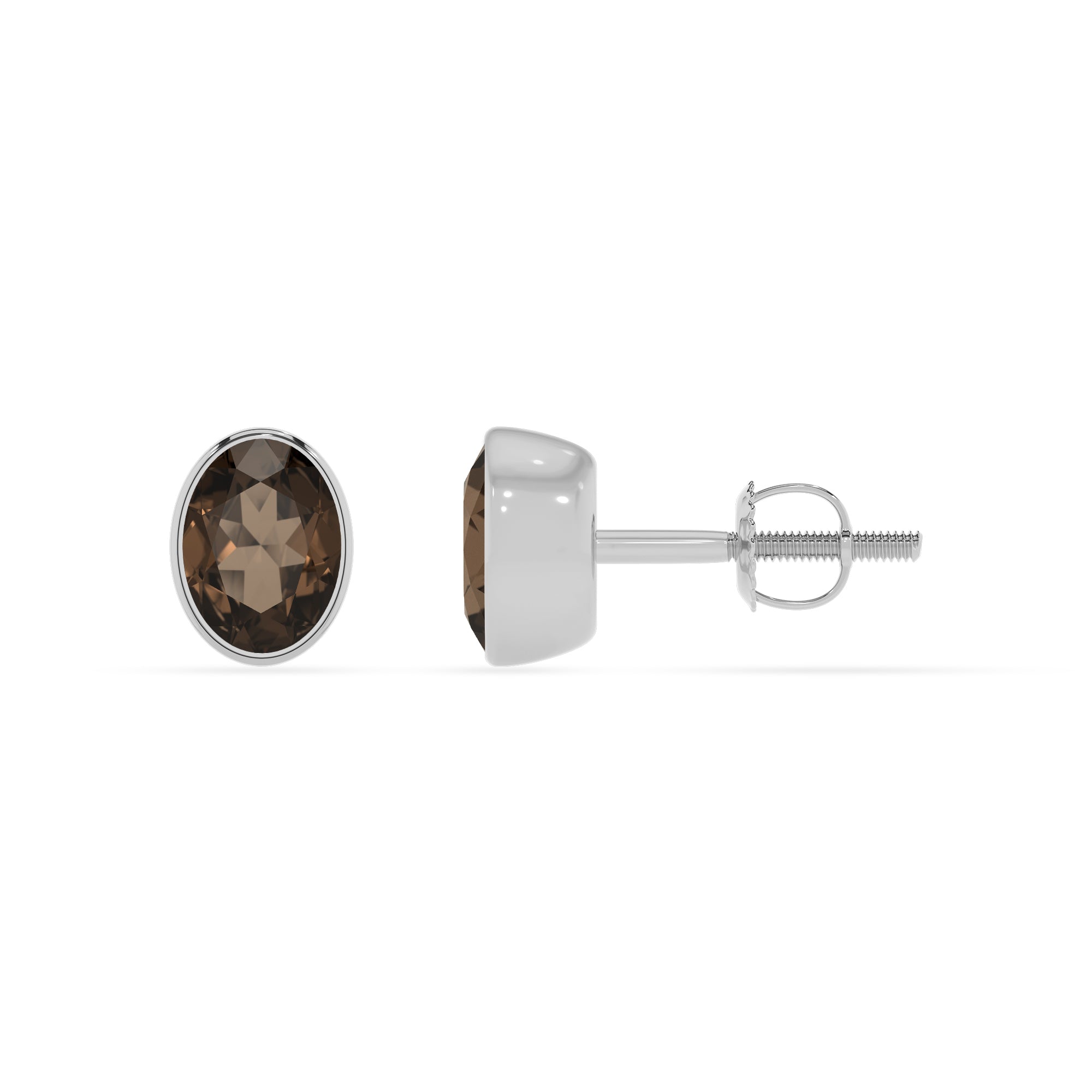 natural smoky quartz oval stud earrings 