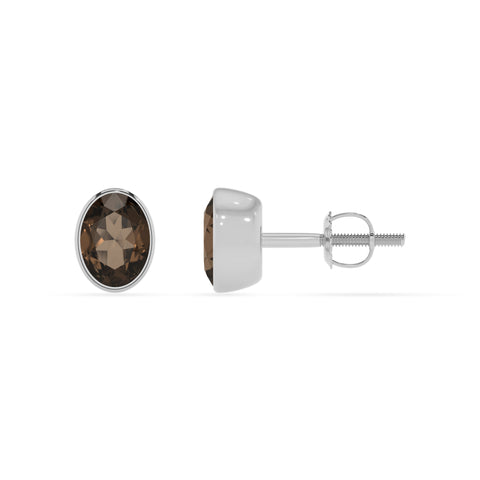 natural smoky quartz oval stud earrings 