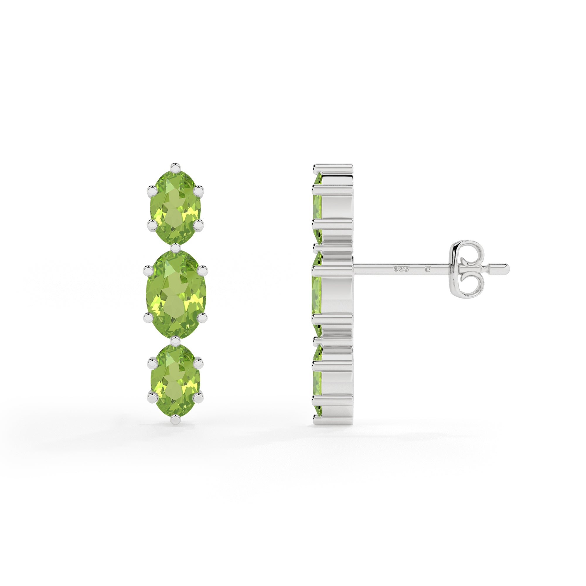 natural peridot oval shape 3 stone earrings