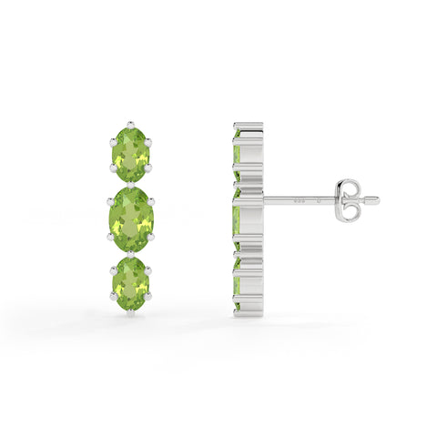 natural peridot oval shape 3 stone earrings