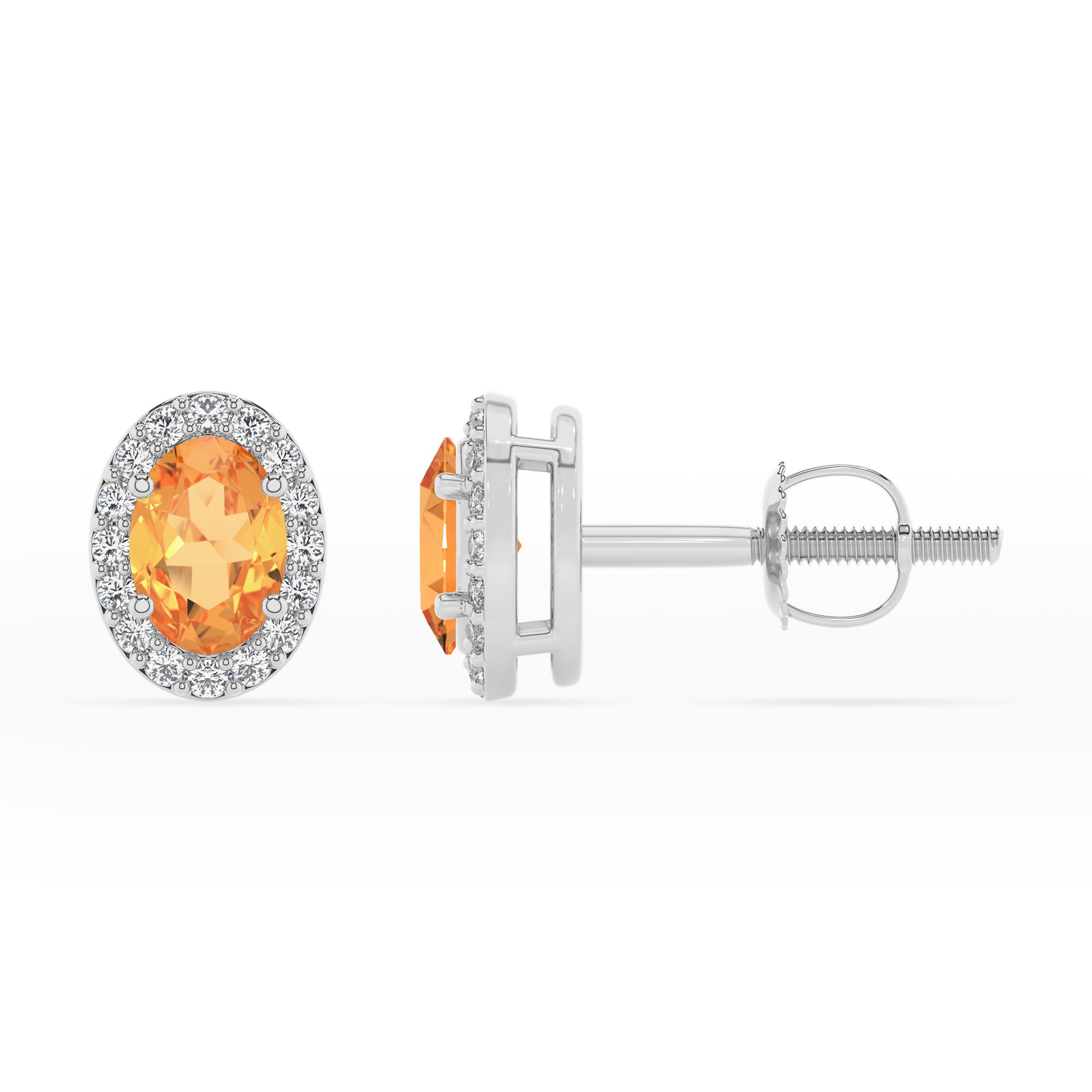 lab grown citrine oval stud earrings with moissanite 