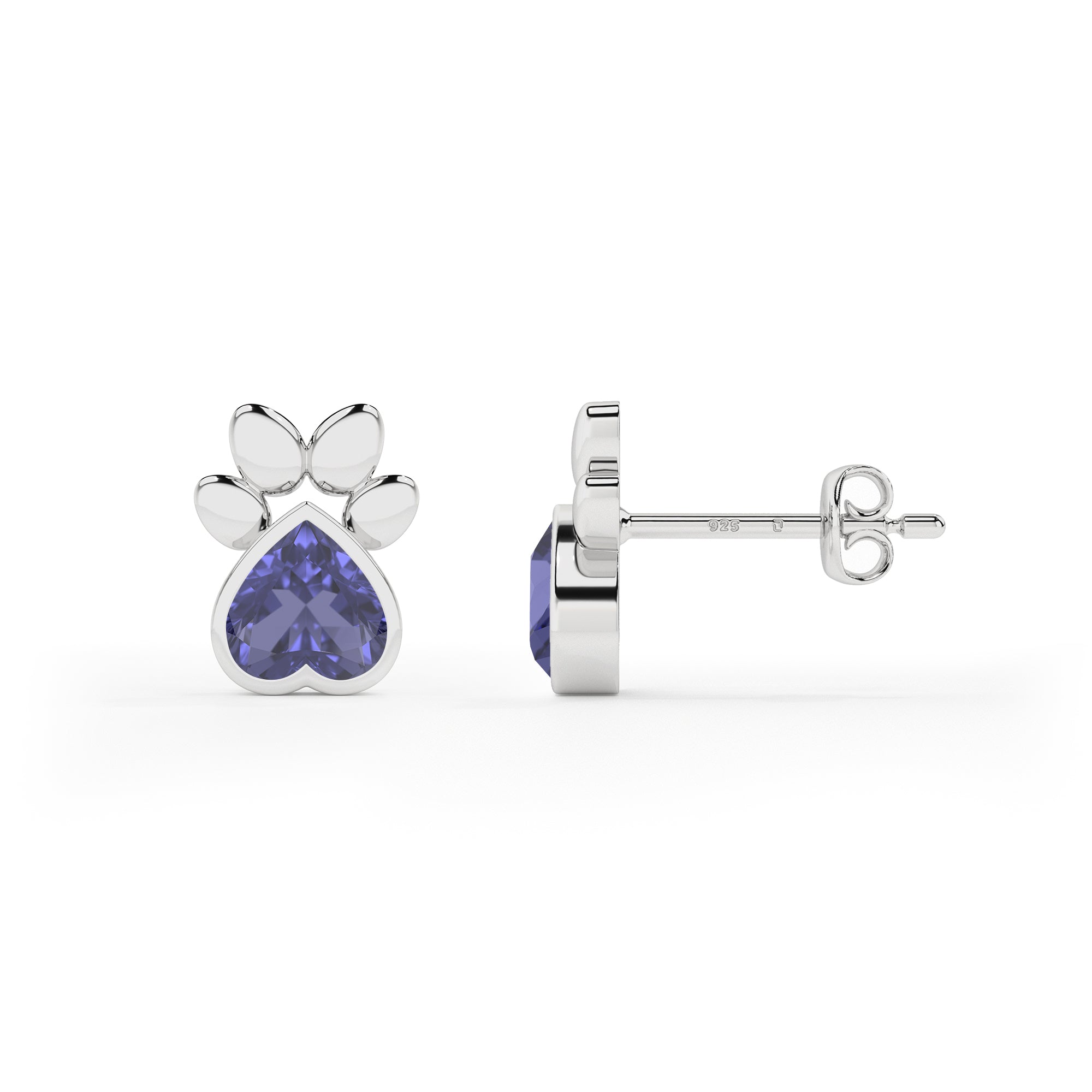 natural iolite heart shape stud earrings