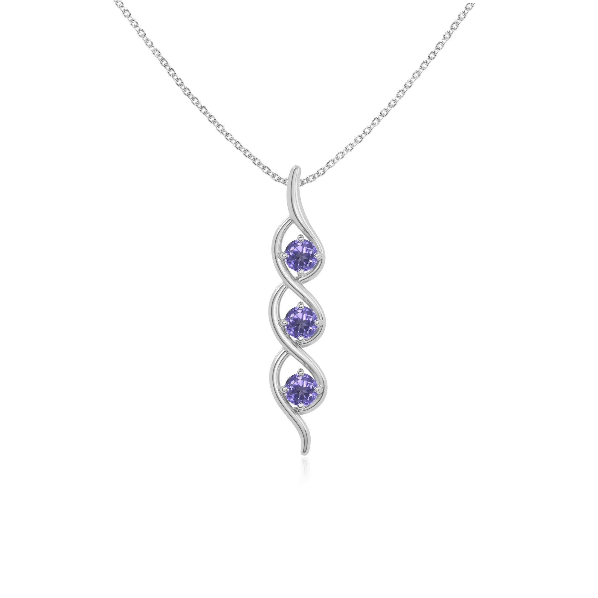 natural tanzanite 3 stone helix necklaces in sterling silver 