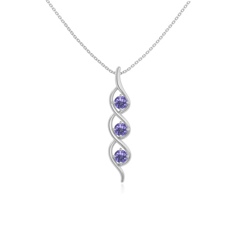 natural tanzanite 3 stone helix necklaces in sterling silver 