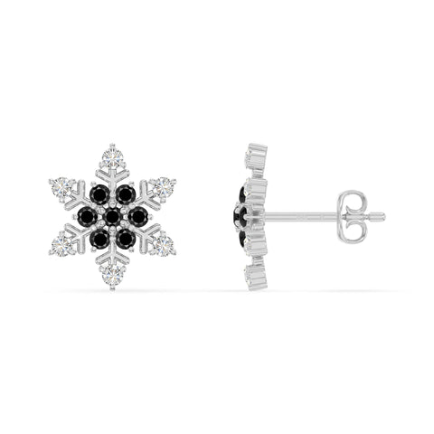 natural black-onyx snowflake stud earrings in sterling silver 