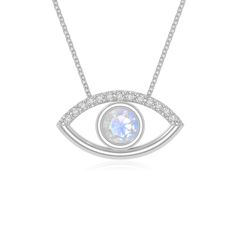 rainbow moonstone evil eye necklaces in sterling silver 