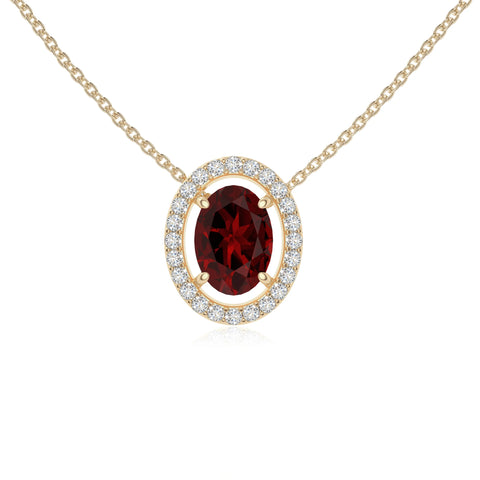 natural garnet solitaire halo necklaces in yellow gold vermeil 