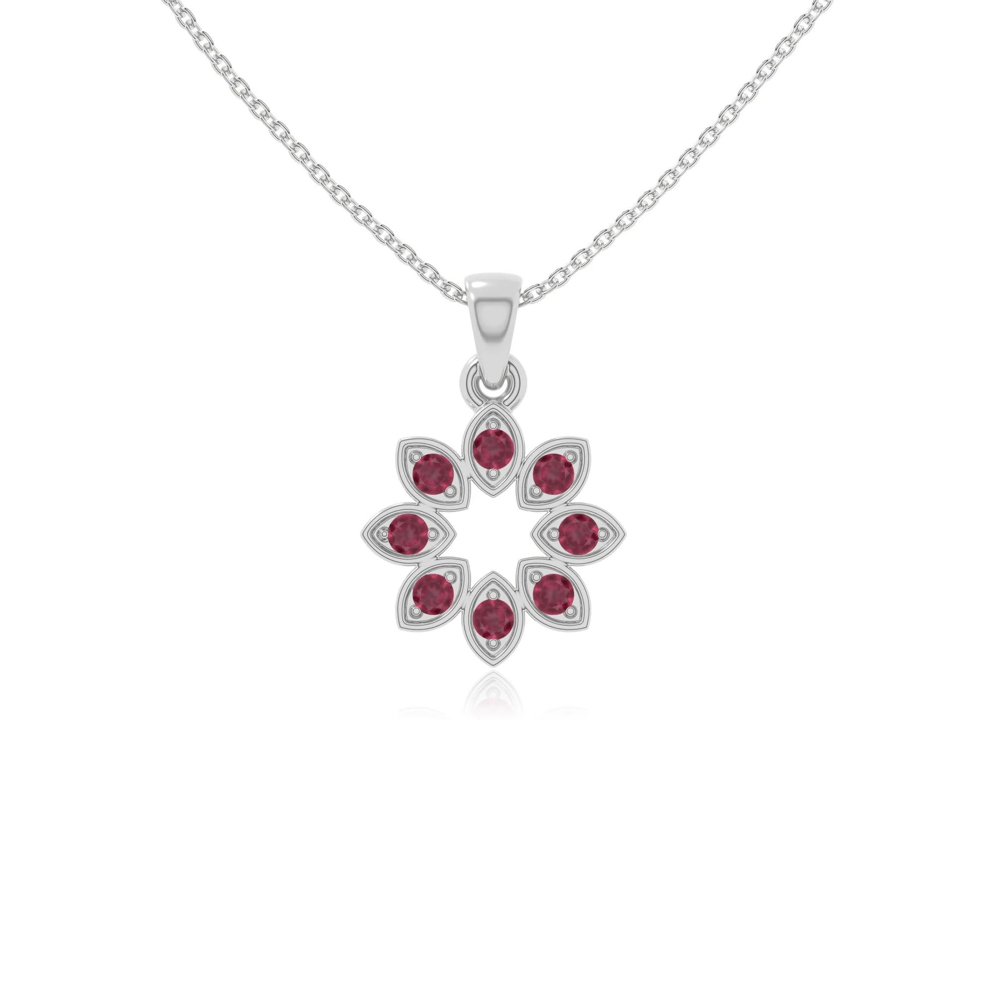 natural ruby flower necklaces in sterling silver 