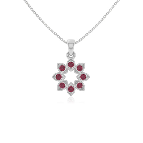 natural ruby flower necklaces in sterling silver 