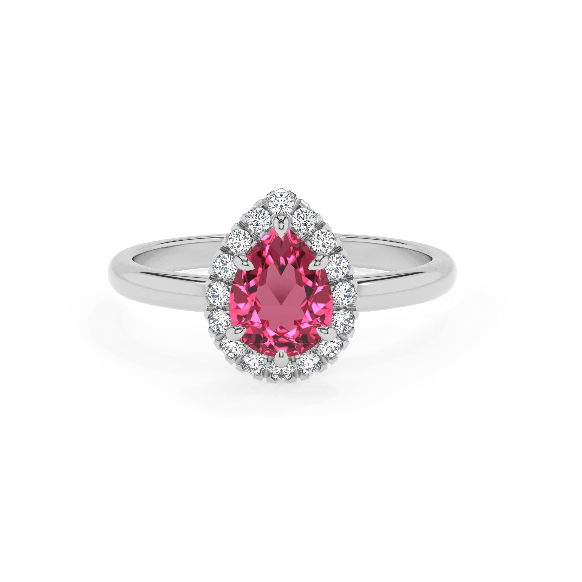 lab-grown pink-tourmaline pear halo solitaire engagement ring