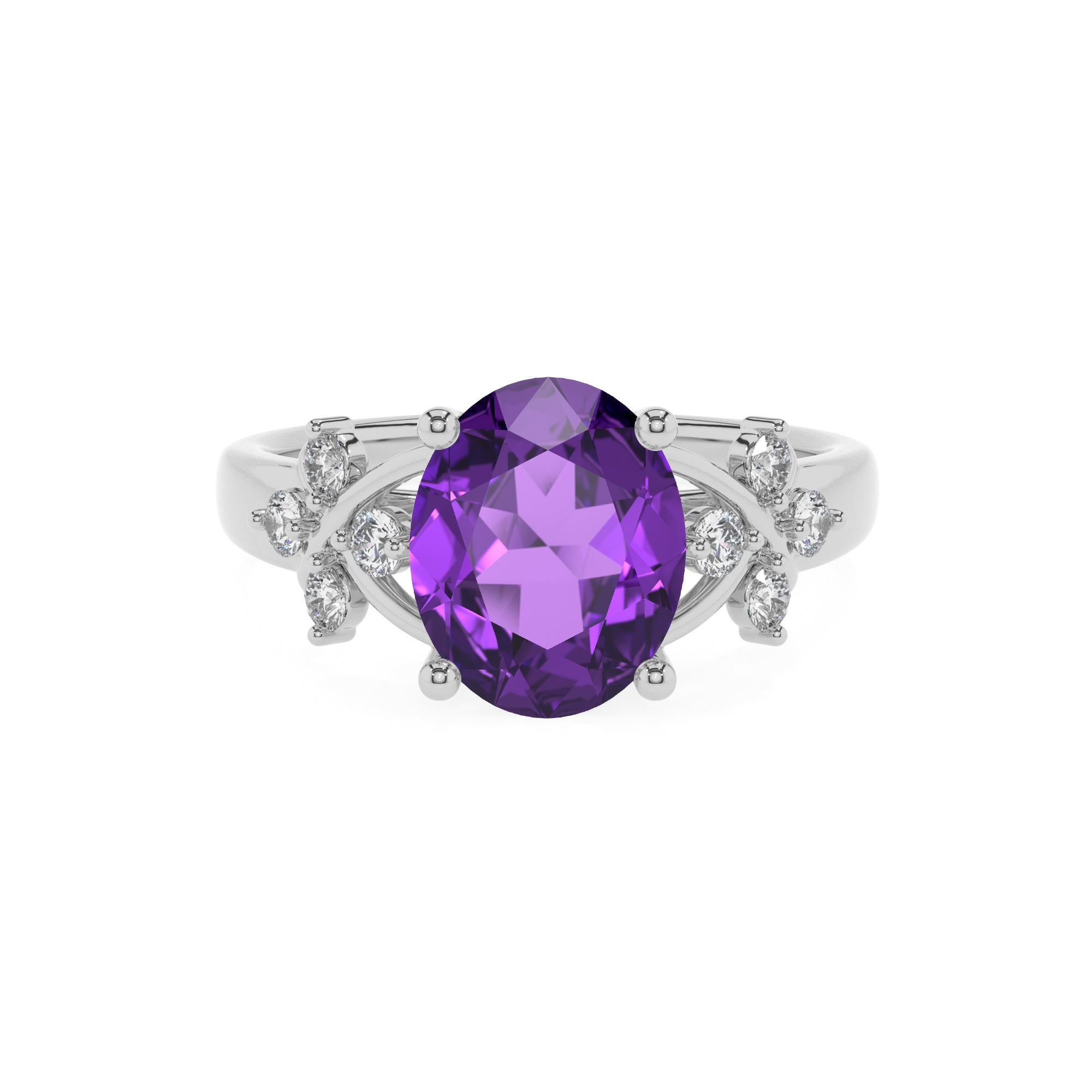 lab grown amethyst oval criss cross solitaire engagement ring