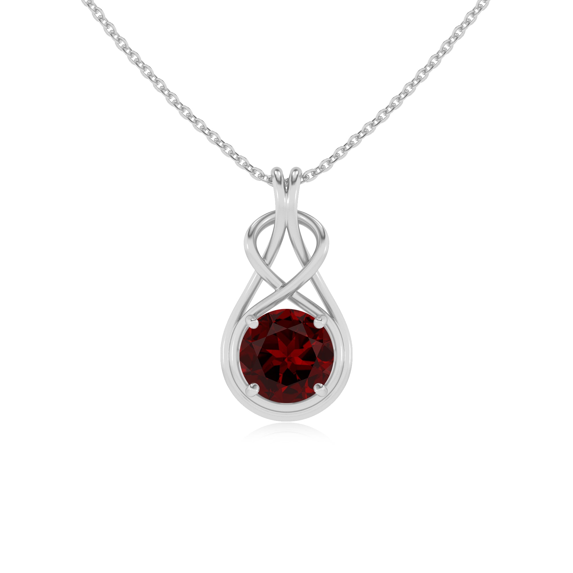 natural garnet round shape solitaire infinity knot pendant necklace