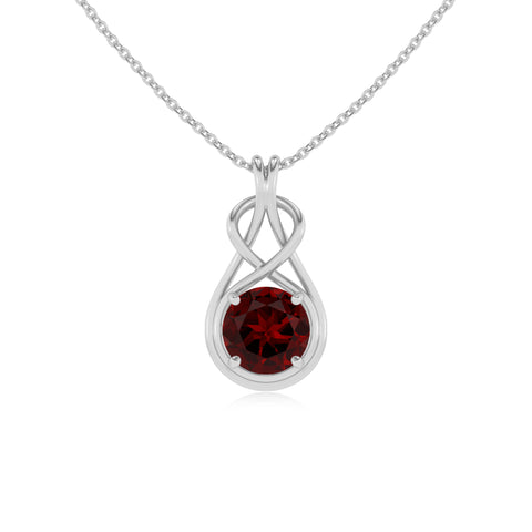 natural garnet round shape solitaire infinity knot pendant necklace