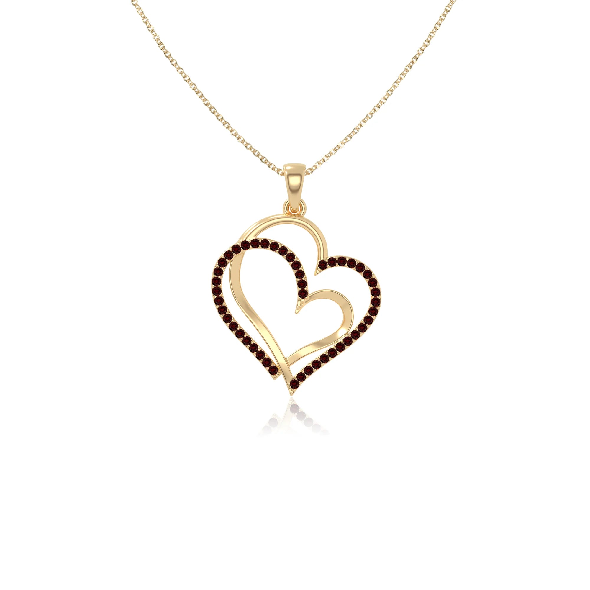 natural garnet double heart necklaces in yellow gold vermeil 