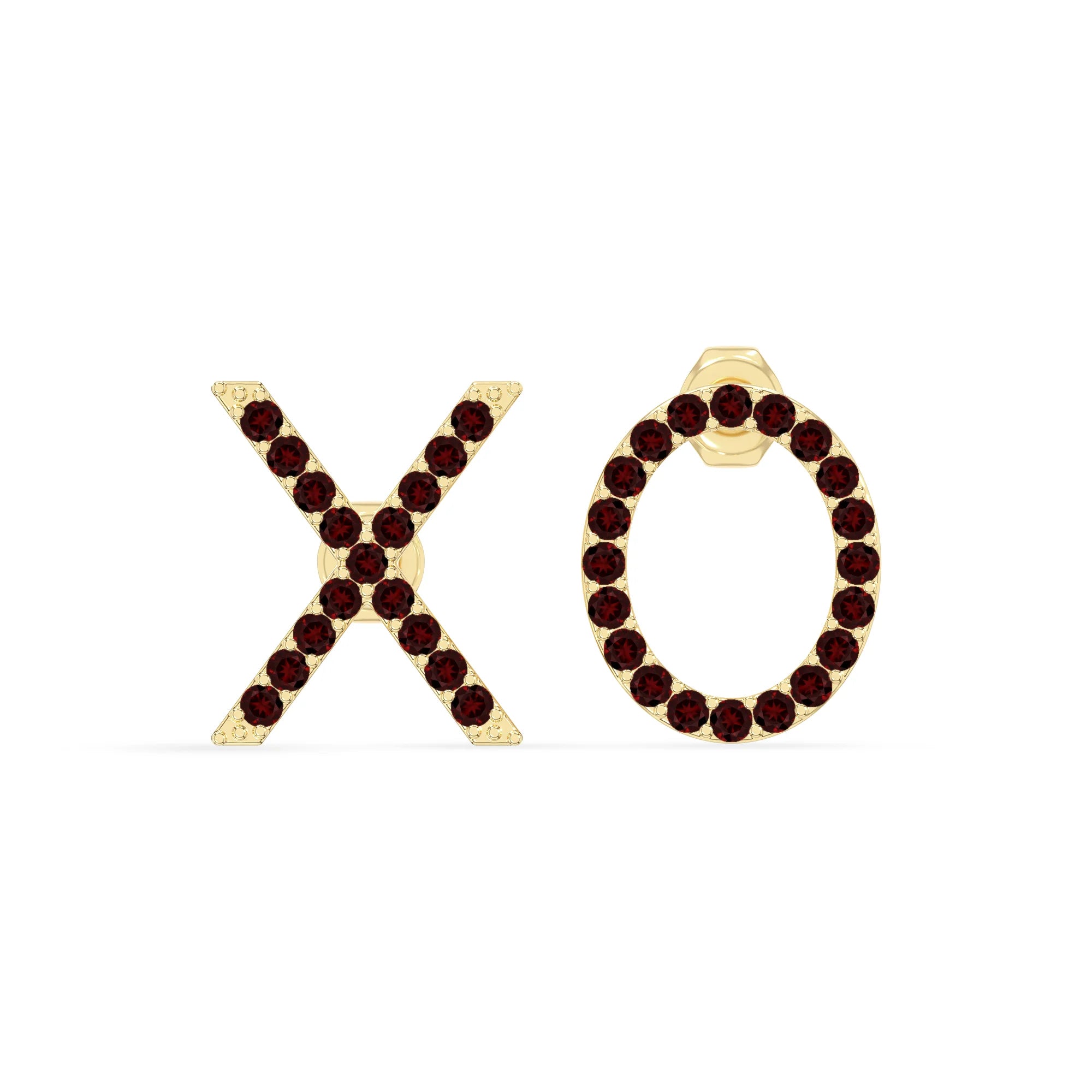 natural garnet xo stud earrings in yellow gold vermeil 