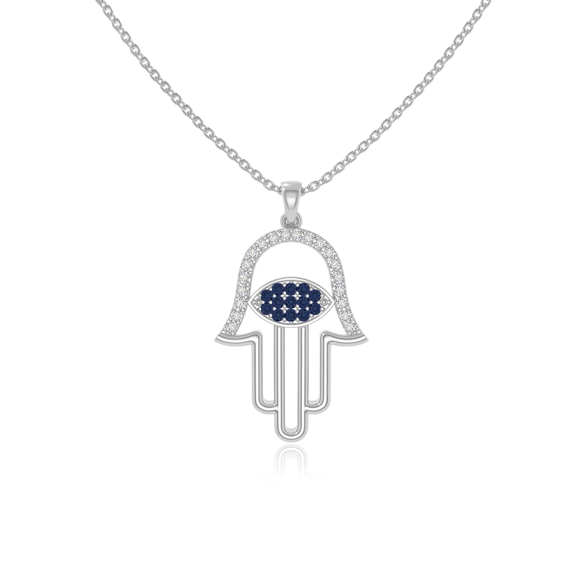 natural blue-sapphire evil eye hamsa hand necklaces in sterling silver 