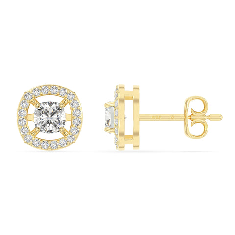moissanite halo stud earrings in yellow gold vermeil 