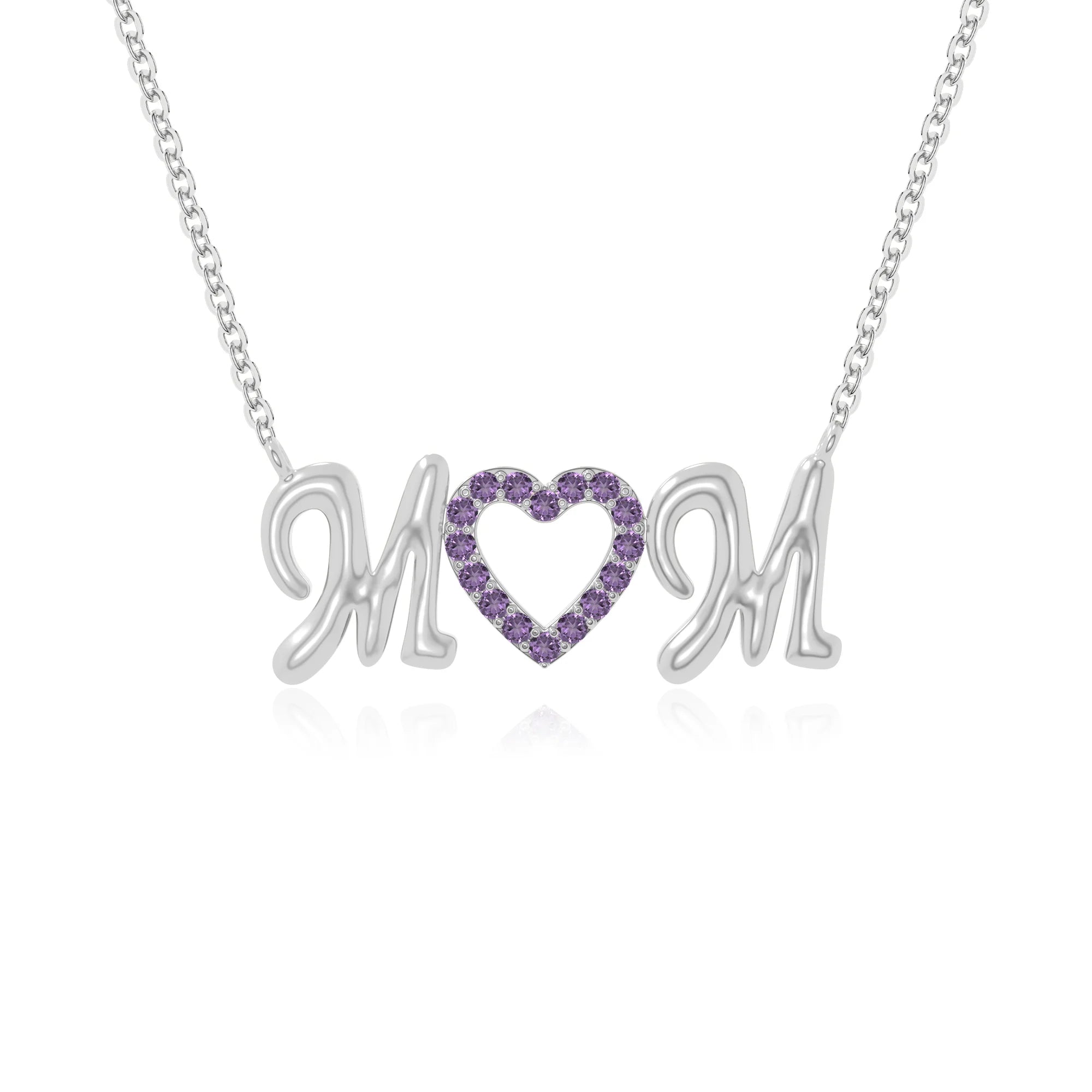 natural amethyst mom heart necklaces in sterling silver 
