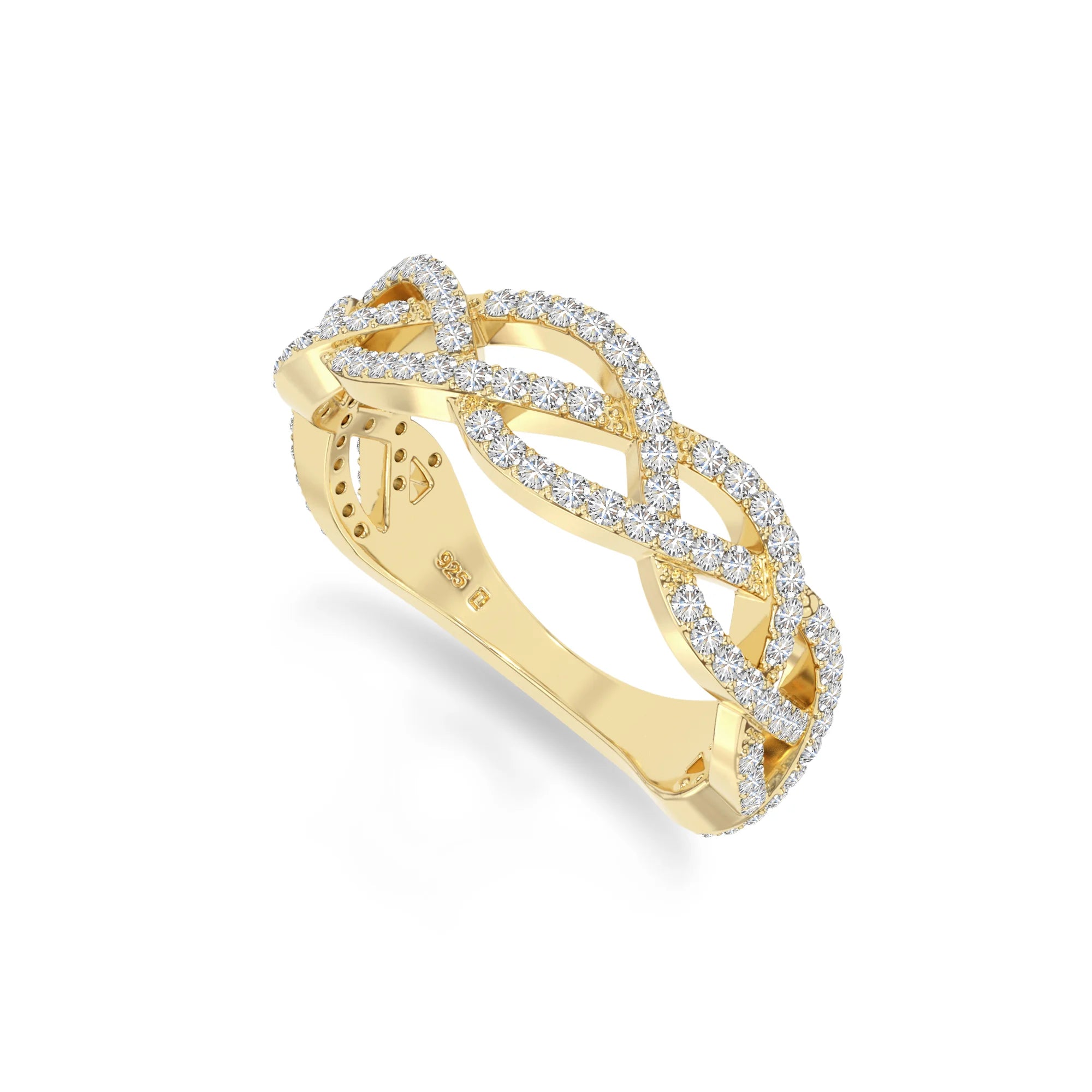 natural moissanite twisted braided wedding band rings in yellow gold vermeil