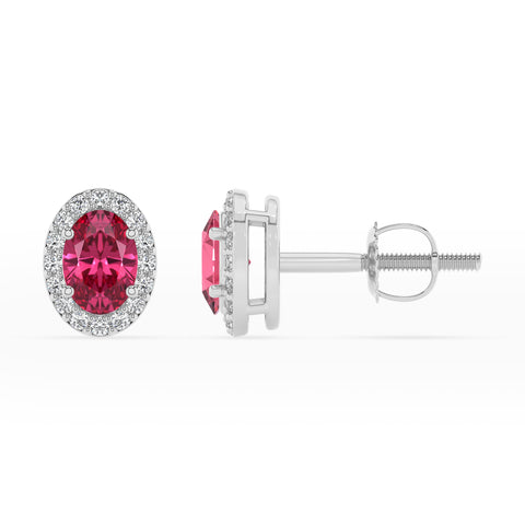 natural pink tourmaline oval stud earrings with moissanite 