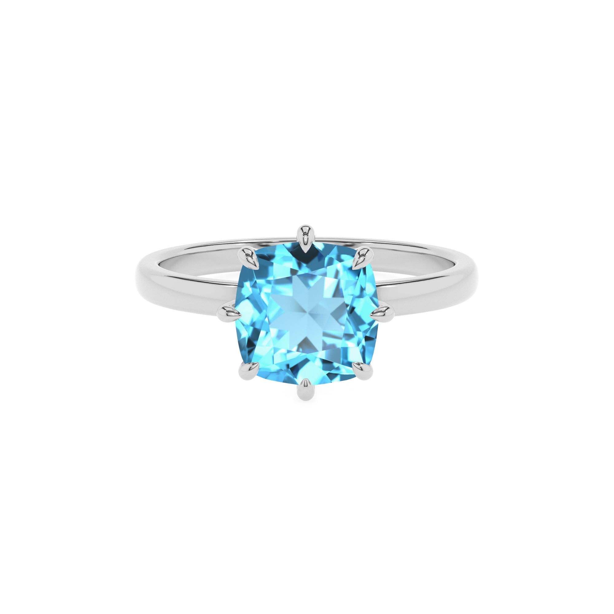 natural swiss blue topaz cushion solitaire engagement ring