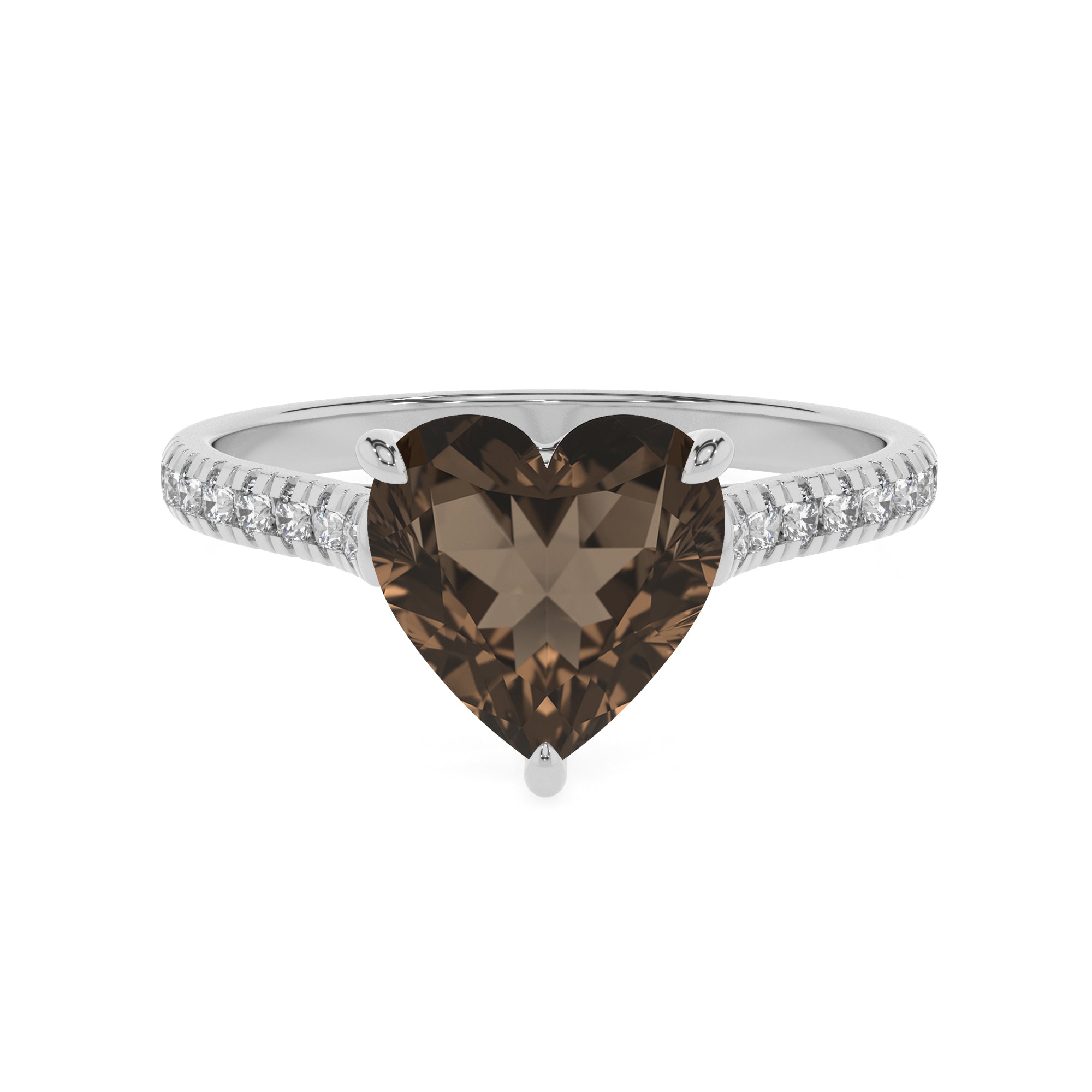 natural smoky-quartz heart half eterity solitaire engagement ring