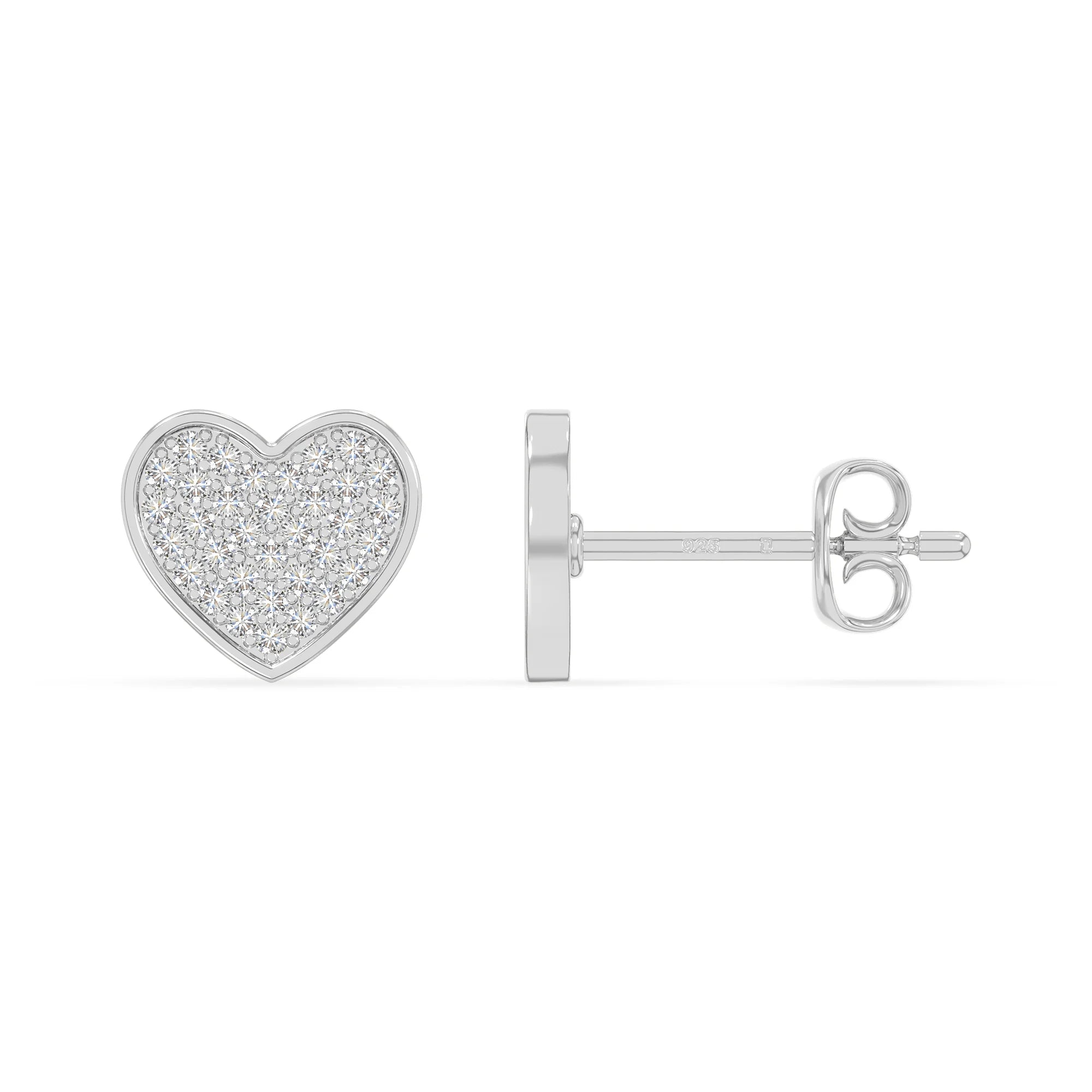 moissanite heart stud earrings in sterling silver 