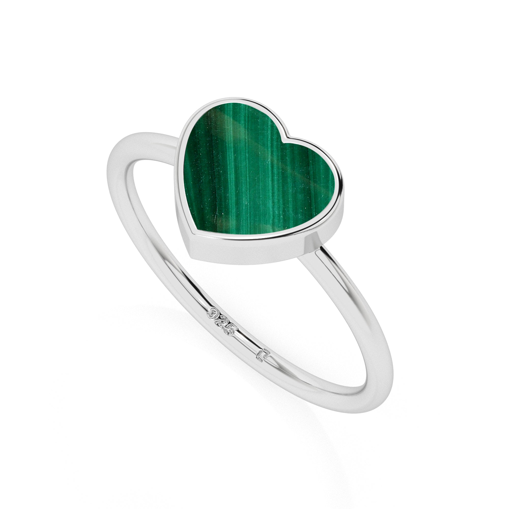 malachite heart shape stackable bezel-set ring