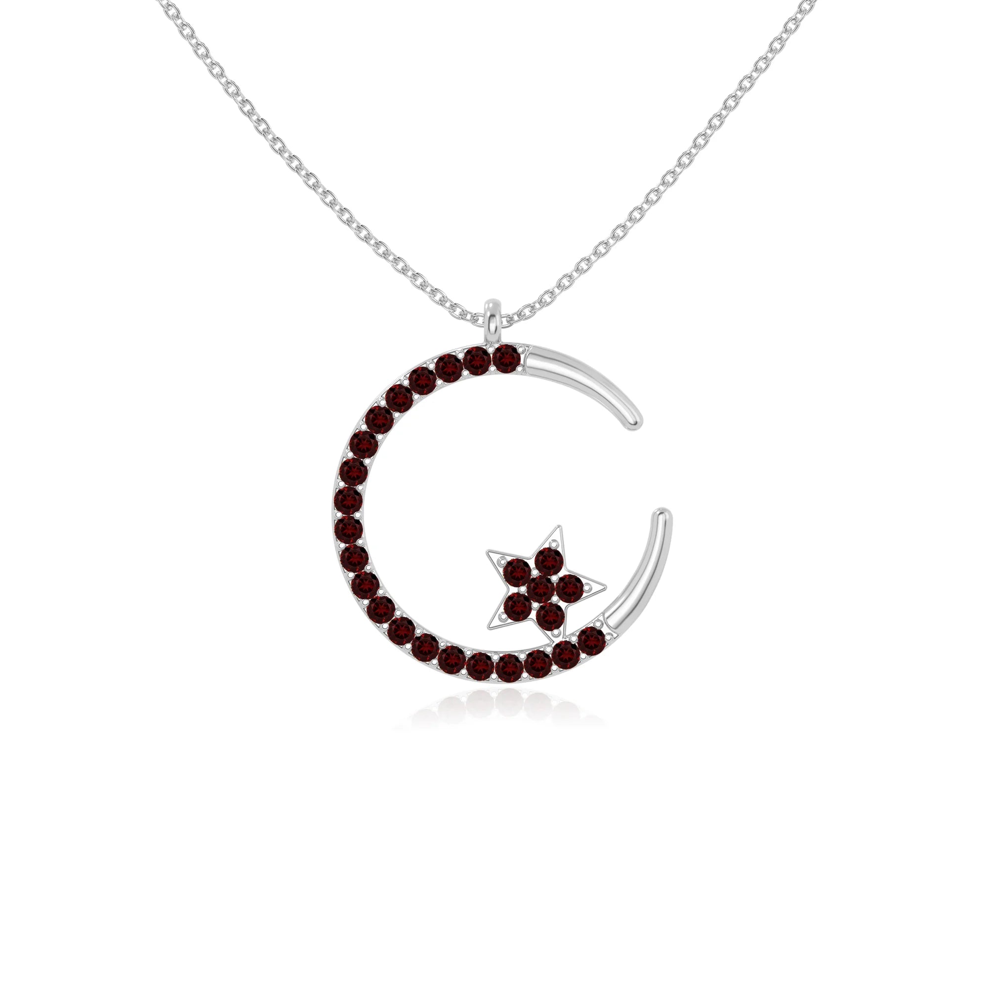natural garnet moon & star necklaces in sterling silver 
