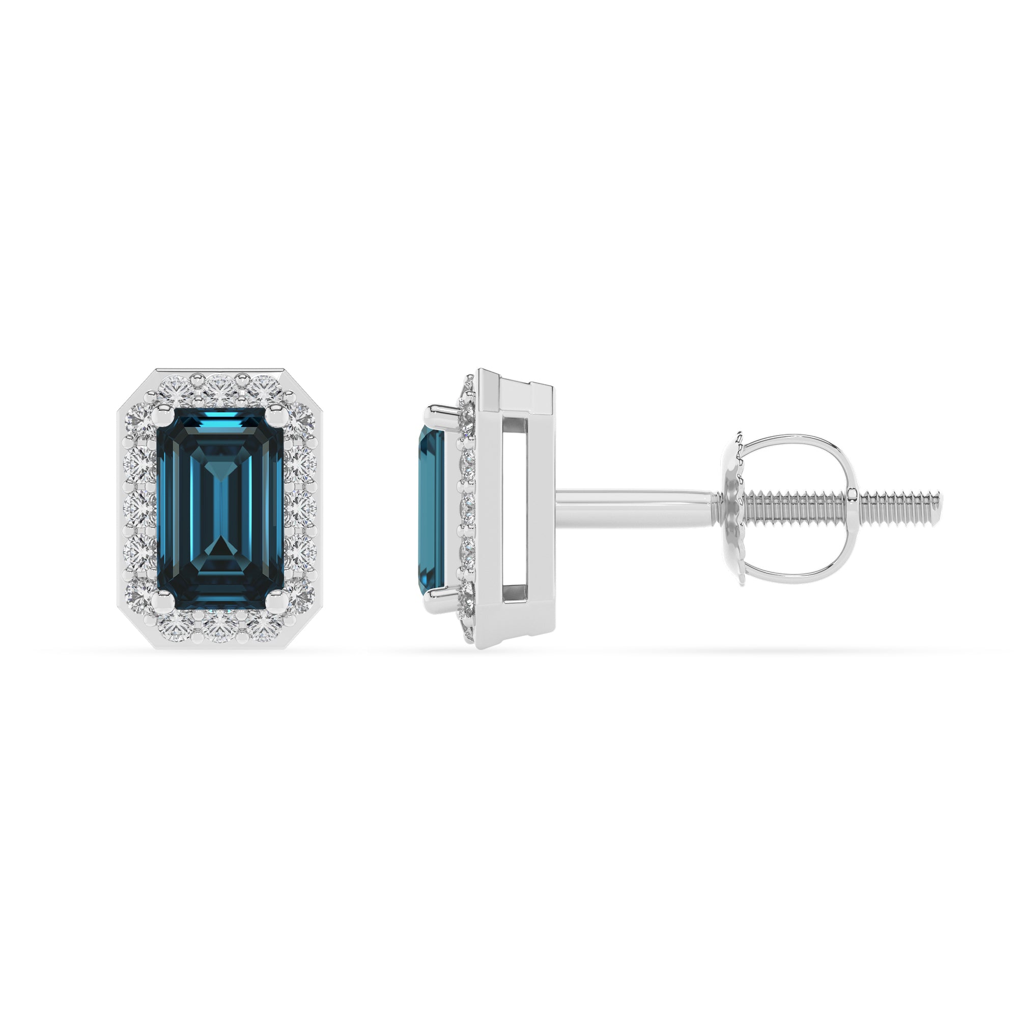 natural london blue topaz emerald cut stud earrings with moissanite 