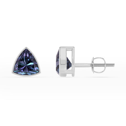 lab grown alexandrite trillion stud earrings 