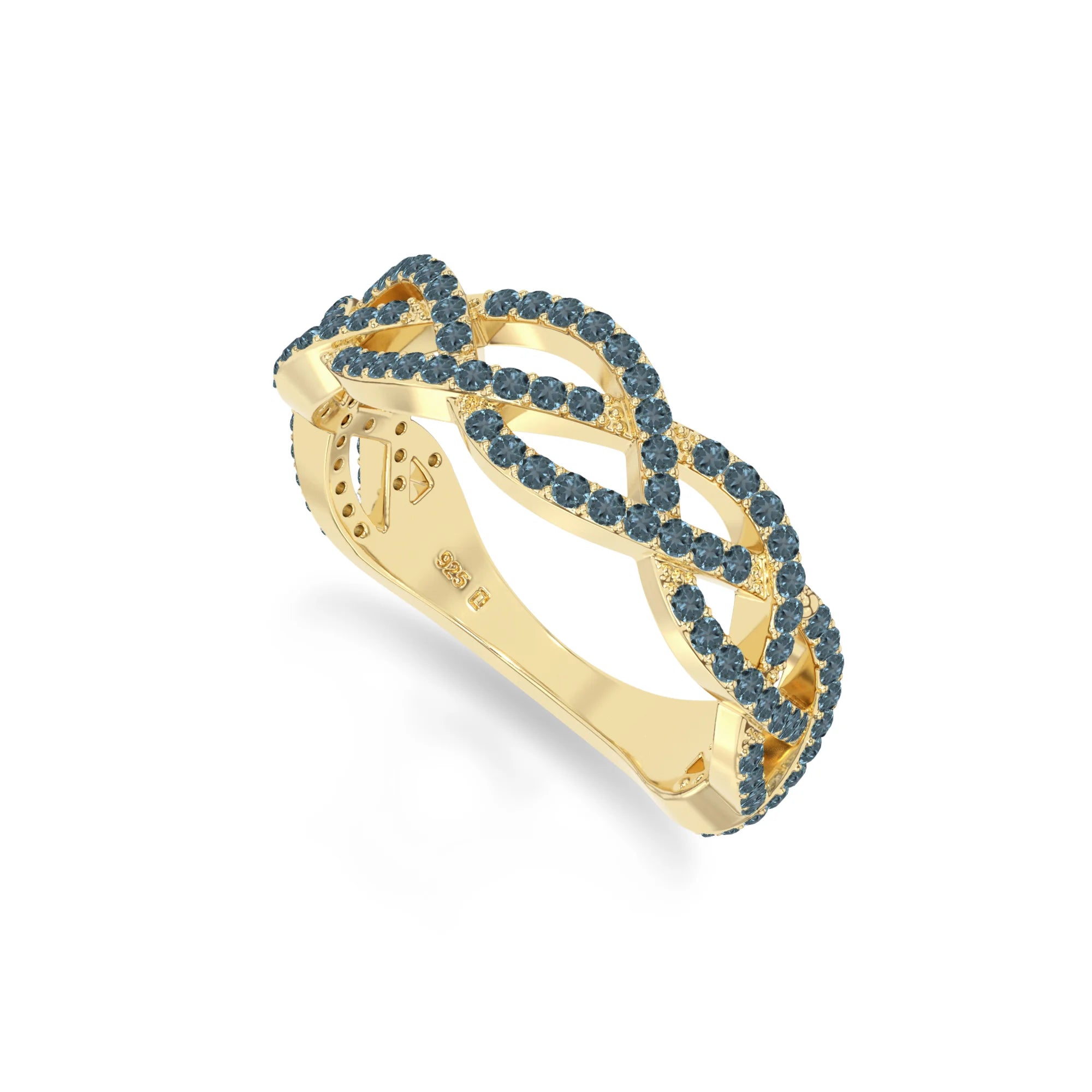 natural london blue topaz twisted braided wedding band rings in yellow gold vermeil