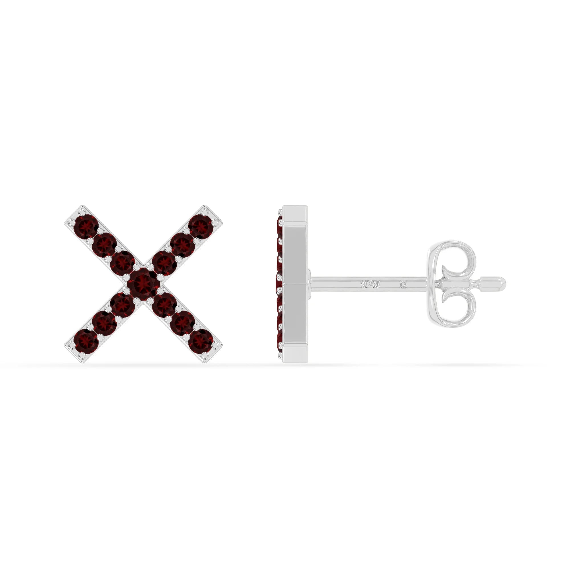 natural garnet x stud earrings in sterling silver 