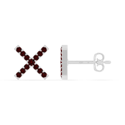 natural garnet x stud earrings in sterling silver 