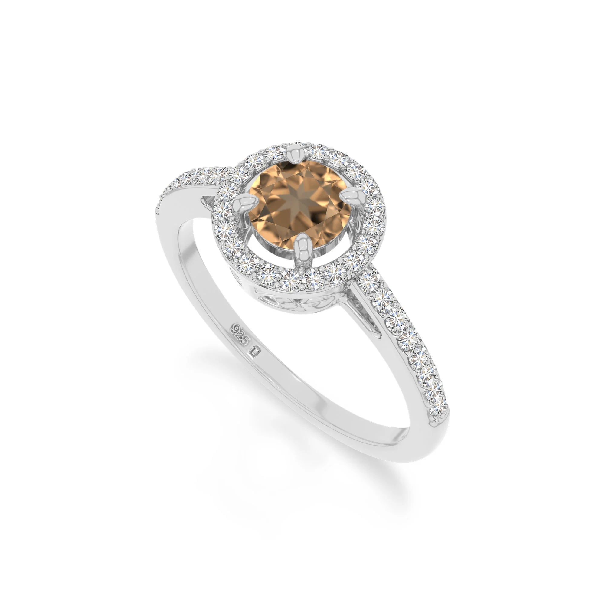 natural citrine solitaire halo engagement rings in sterling silver 