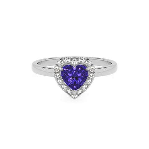 lab-grown tanzanite heart halo solitaire engagement ring