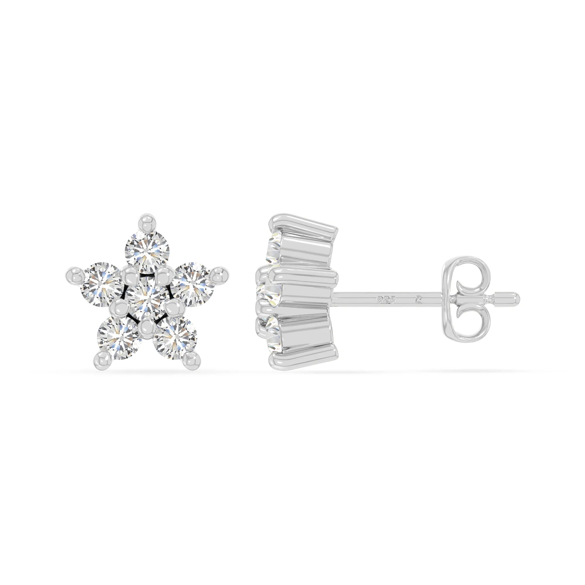 moissanite flower stud earrings in sterling silver 