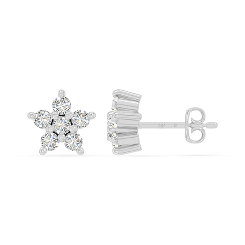 moissanite flower stud earrings in sterling silver 