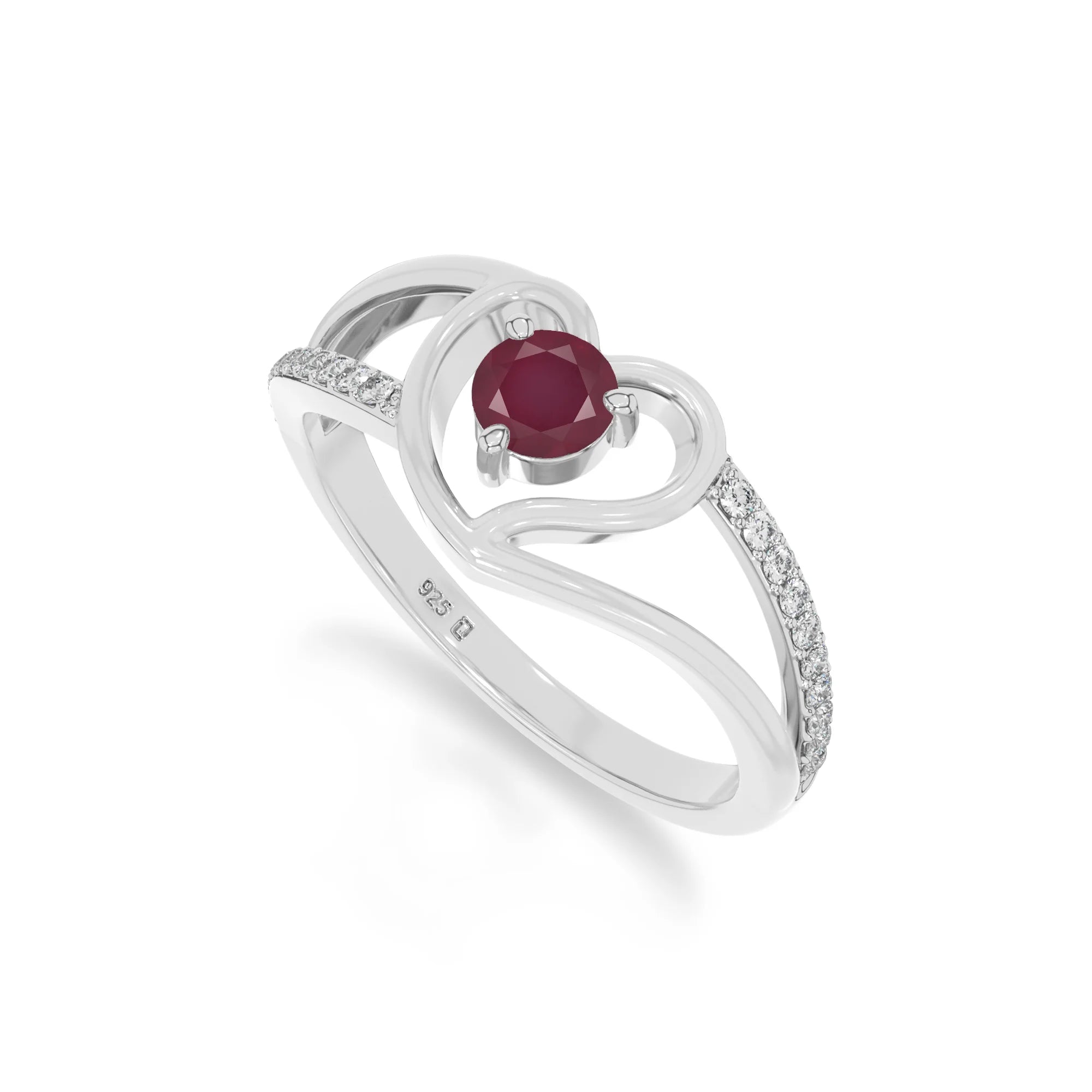 natural ruby heart promise rings in sterling silver 