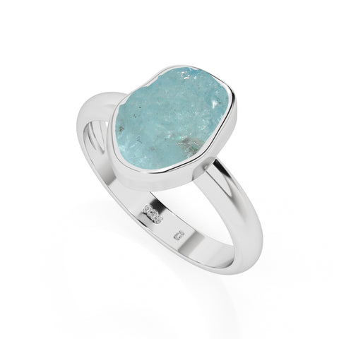 aquamarine rough shape stackable bezel-set ring