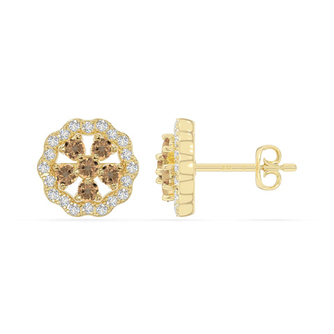 natural citrine flower stud earrings in yellow gold vermeil 